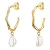 Lulu & Jane Creolen aus Messing in Gelbgold mit Süßwasser-Zuchtperle 28,4 mm Damen