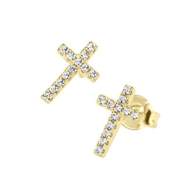 Smart Jewel - Ohrstecker Kreuz mit Zirkonia, Silber 925 Ohrringe 1 ct Gold