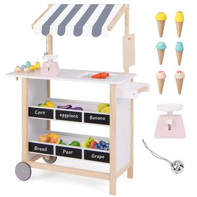 Costway Kids Ice Cream Cart Wooden Toddler Farmers Market Stand with - See Details