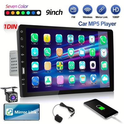 TEMU Camecho 1 Din Eq Car 9'' Mp5 -in Wireless Fm Touch +rear Cemera+mic