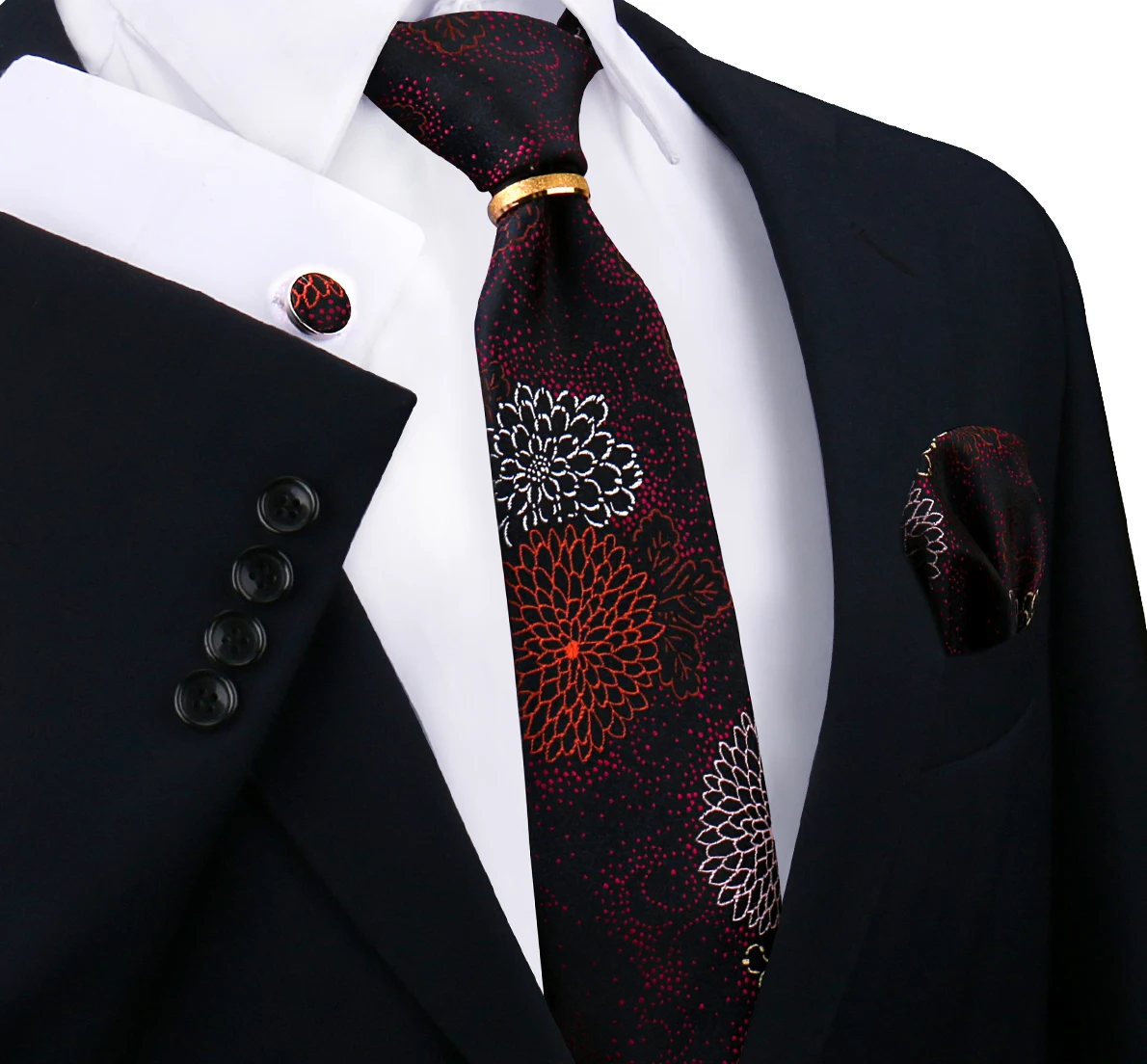 Set di cravatte di lusso per cravatta da uomo, fazzoletto da taschino, gemelli quadrati con spilla ad anello, set di cravatte da lavoro per matrimoni