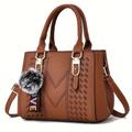 TEMU Sac Tote Élégant pour Femme en Cuir Synthétique Brodé avec Charme Pom Pom, Sac à Épaule et Bandoulière Multicouche pour et Fêtes - Noir, Sacs à Main pour Dames