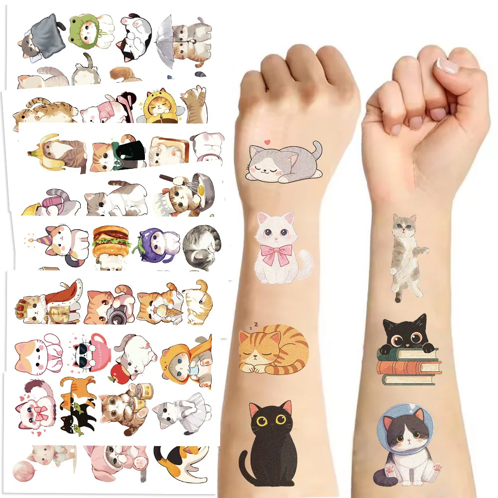 10 Teile/satz Neue Cartoon Katze Temporäre Tattoo Aufkleber Nette Katze Wasserdichte Tattoo Für Lustige Geburtstag Party Geschenk Image