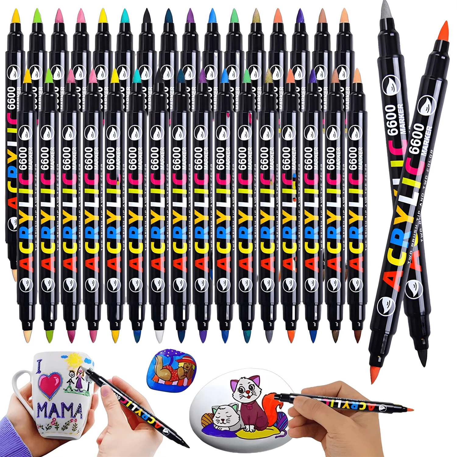 36/60/84/120 Farben Doppelspitze, zweifarbig, Acryl-Markierungsstifte, weiches Pinsel-Marker-Set, satte Farben, flexible Spitze, wasserdichter Stift Image