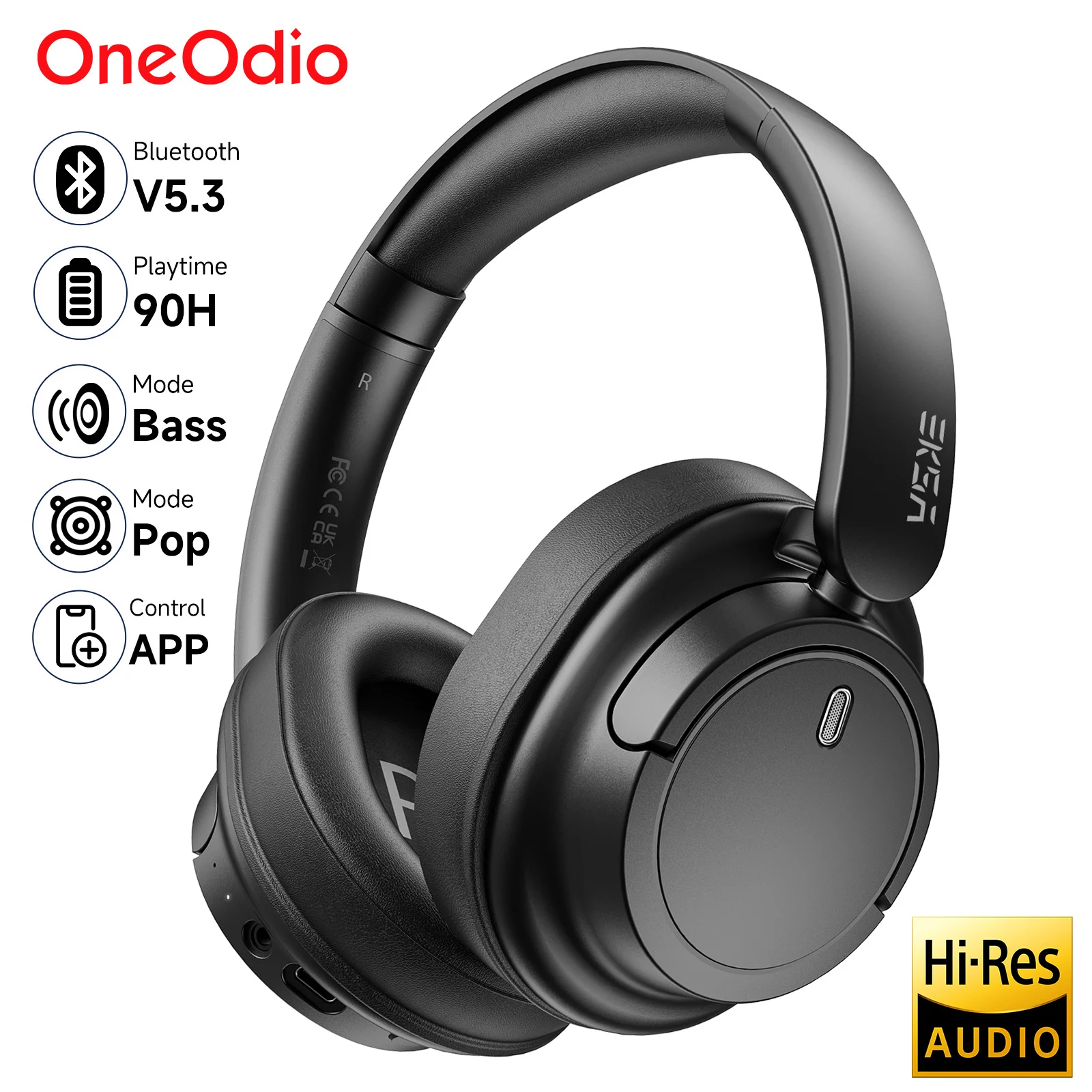 Oneodio EKSA V16 Drahtlose Kopfhörer Bluetooth 5.3 Over-Ear-Headset mit Mikrofon Bass/Pop-Modus Hi-Res HiFi-Kopfhörer mit Kabel 90H APP Image