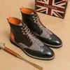 Retro schwarze Herren Lederstiefel 2024 Qualität spitze Schnürstiefel Herren Herren stiefel plus Größe 48 bequeme High Top Herren Brogue Schuhe