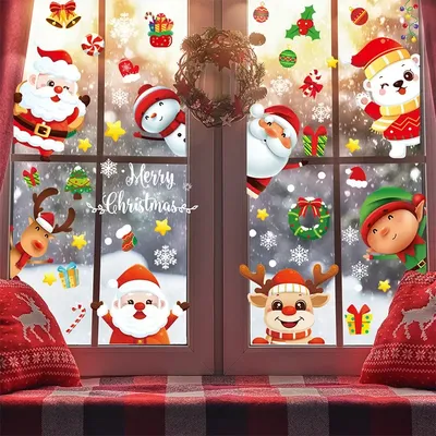 Weihnachten Fenster Aufkleber Haupt dekorationen Cartoon Spiegel Weihnachten statische Aufkleber Image