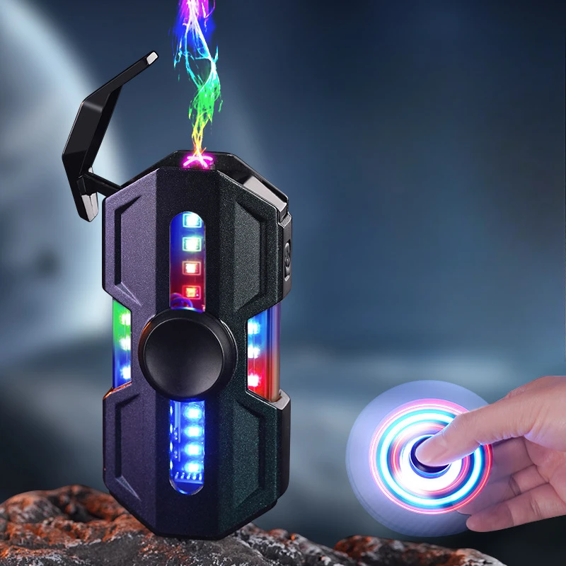Neue Spinning Gyro Dual Arc USB Feuerzeug Typ-C Schnelle Lade Tragbare Outdoor Winddicht Power Display Plasma Puls Feuerzeug geschenk Image