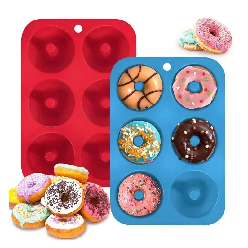 6-Loch-Silikon-Donut-Form, Backform, antihaftbeschichtet, zum Backen, Gebäck, Schokolade, Kuchen, Dessert, DIY-Dekoration, Werkzeuge, Bagels, Muffins, Donuts Image
