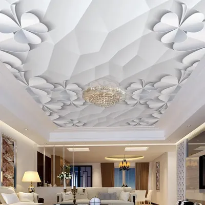 Benutzer definierte jede Größe Foto Wandbild Papier moderne kreative 3D-Relief Klee weiß grau Tapete für Decke Dach Dekor Haus Renovierung Image