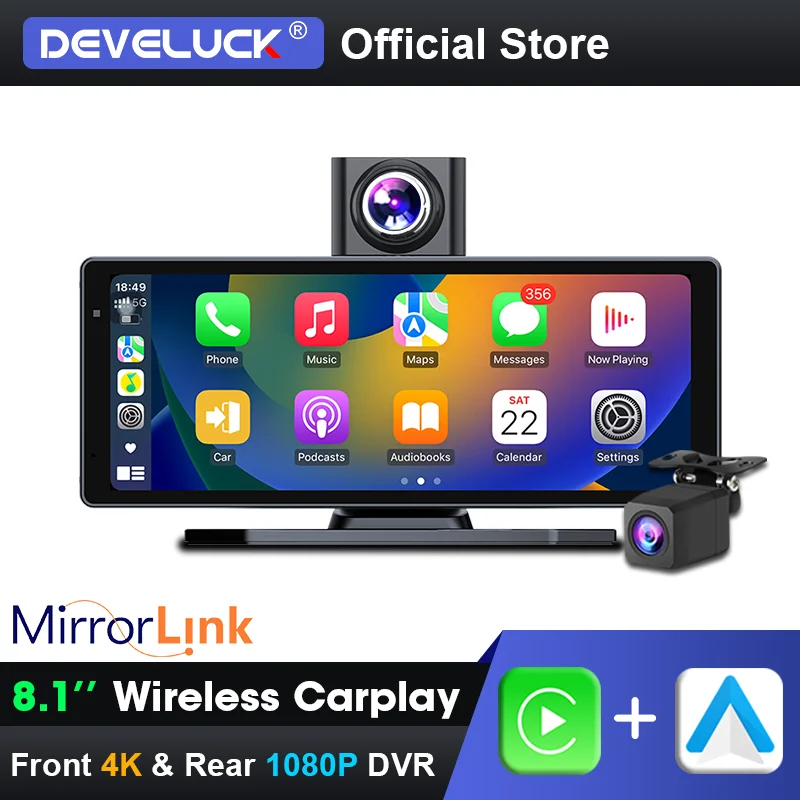 Develuck Offizielles Website 10,26" Dashcam 2,5K Auto DVR Wireless CarPlay Android Auto Dash Cam GPS Nachtsicht Rückspiegel Image