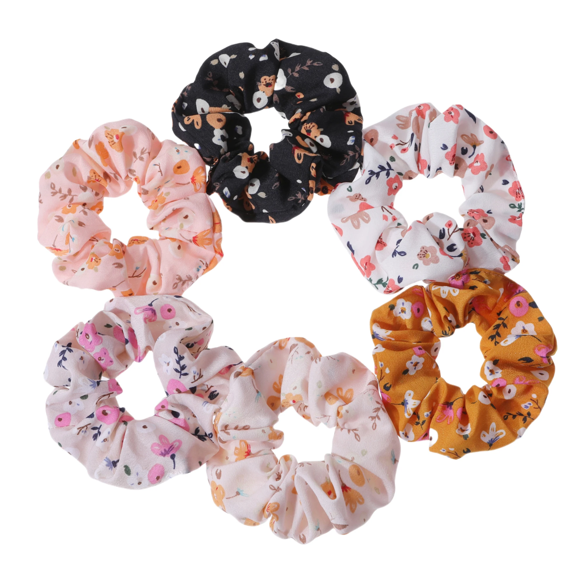 6 teile/los Haarband Halter Headwear Drucken Ditsy Frauen Scrunchy Nette Süße Casual Zubehör Elastische Band Für Pferdeschwanz Image