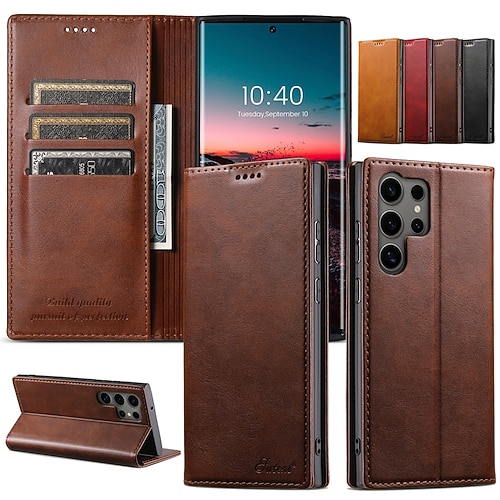 Handy Hülle Handyhüllen Für S25 S24 S23 Ultra Plus S22 Plus Ultra Rückseite Mit Ständer Magnetisch Kartenfach Retro PC PU-Leder Image