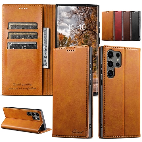 Handy Hülle Handyhüllen Für S25 S24 S23 Ultra Plus S22 Plus Ultra Rückseite Mit Ständer Magnetisch Kartenfach Retro PC PU-Leder Image