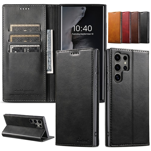 Handy Hülle Handyhüllen Für S25 S24 S23 Ultra Plus S22 Plus Ultra Rückseite Mit Ständer Magnetisch Kartenfach Retro PC PU-Leder Image