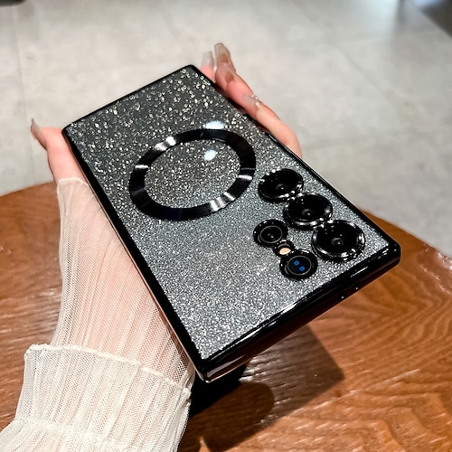 Handy Hülle Handyhüllen Für S25 S24 S24 FE S23 Ultra Plus Rückseite Magnetisch Unterstützt kabelloses Laden Bling Glitzer glänzend Retro TPU Beschichtung PC Image