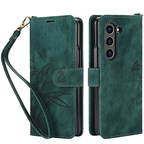 Handy Hülle Handyhüllen Für Z Fold 7 Z Fold 6 Z Fold 5 Z Fold 4 Z Fold 3 Rückseite Mit Ständer Mit Handgelenkschlaufe Kartenfach Retro TPU PU-Leder Image