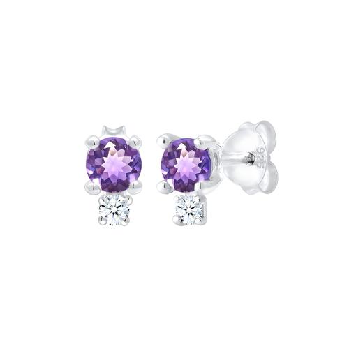 Elli DIAMONDS - Amethyst Edelstein Diamant (0.06 ct.) 925er Silber Ohrringe 1 ct Damen