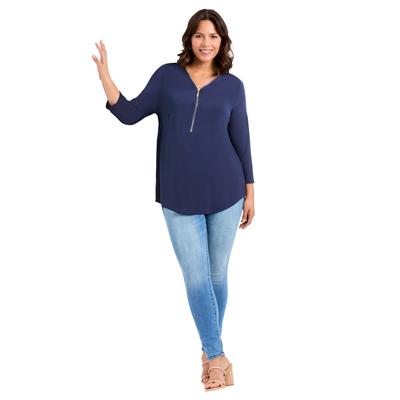 Plus Size Women's Fiona Zip Top by Avenue in Navy (Size 22/24)