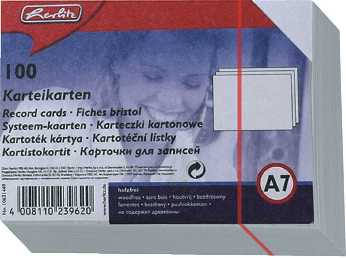herlitz Karteikarten A7 blanco VE=100 Stück weiß Image
