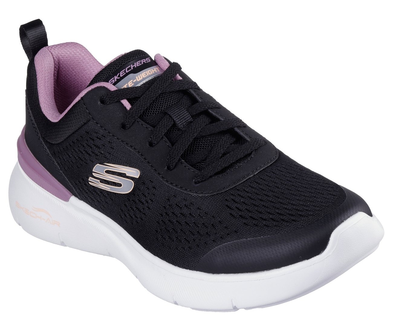 Sneaker SKECHERS "SKECH-AIR DYNAMIGHT 2.0-NEW HEIGHTS", Damen, Gr. 36, lila (schwarz, mauve), Lederimitat, Textil, Schuhe Sneaker, Schnürschuh, Fitnessschuh, Halbschuh, Freizeitsch mit Memory Foam