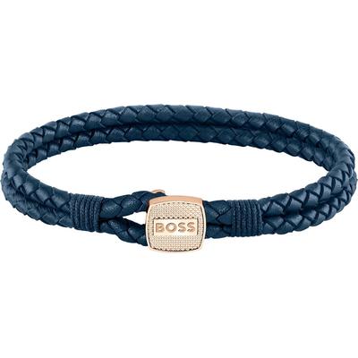 Lederarmband BOSS "SEAL, 1580667M, 1580668M" Gr. M, rosa (roségoldfarben, blau), Armbänder, Herren, M, Edelstahl-Leder, 