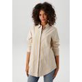 Hemdbluse ANISTON CASUAL, Damen, Gr. 48, bunt (beige, hellblau, salbei, wollweiß), Web, Obermaterial: 60% Baumwolle, 40% Polyester, gestreift, casual, oversize Po-bedeckend, Langarm 1-Knopf-Manschette, Blusen, im pastelligen Streifen-Dessin