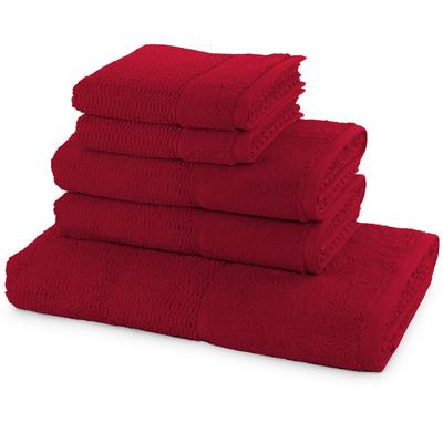 Handtuch Set MÖVE FOR FROTTANA "Pearl", rot (ruby), 5 tlg., Walkfrottier, Obermaterial: 100% Baumwolle, Handtuch-Sets, 5tlg.-Set 2xGästehandtuch 30/50,2xHandtuch 50/100,1xBadetuch 67/140 Image
