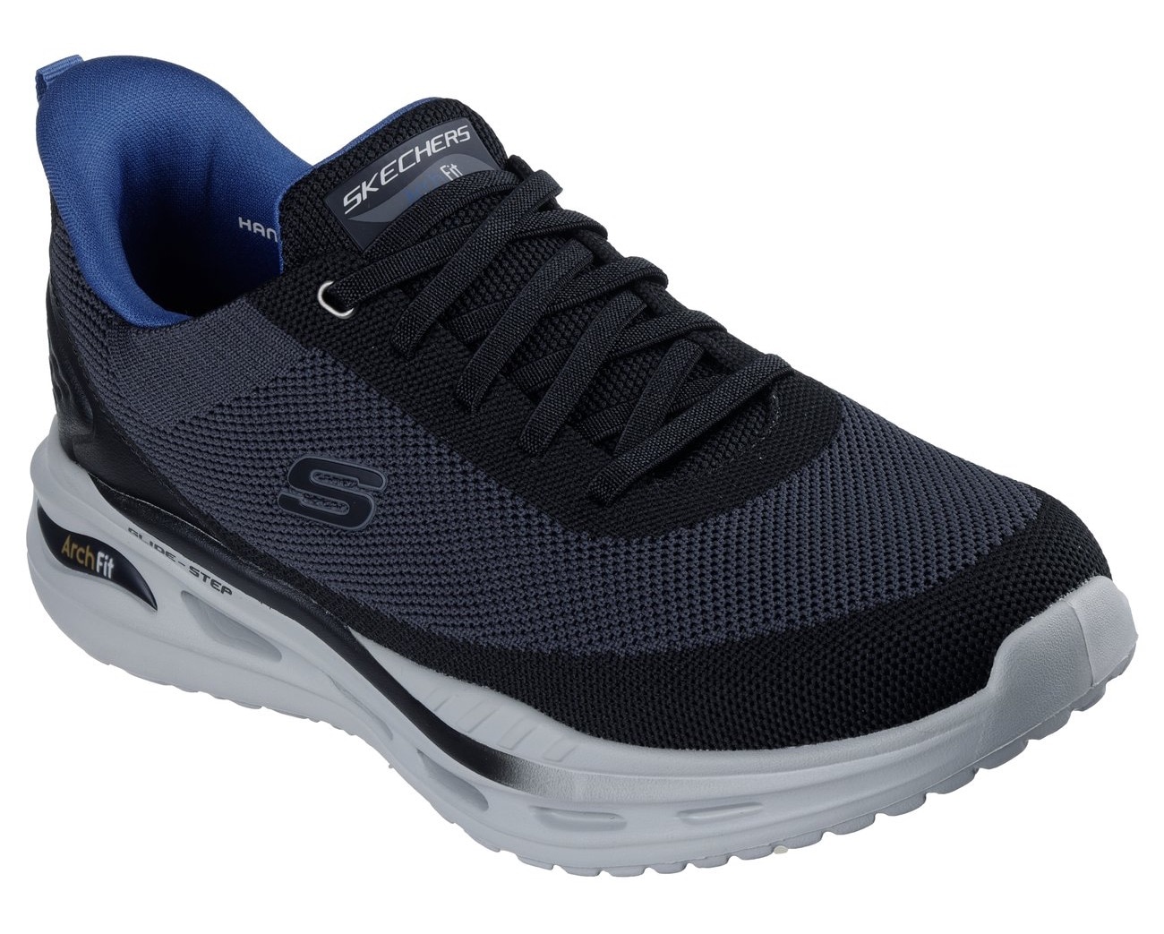 Slip-On Sneaker SKECHERS "ARCH FIT ORVAN-KINCADE", Herren, Gr. 42, schwarz-weiß (schwarz, weiß), Textil, Schuhe, Trainingsschuh, Schnürschuh, Schlupfschuh mit Memory Foam