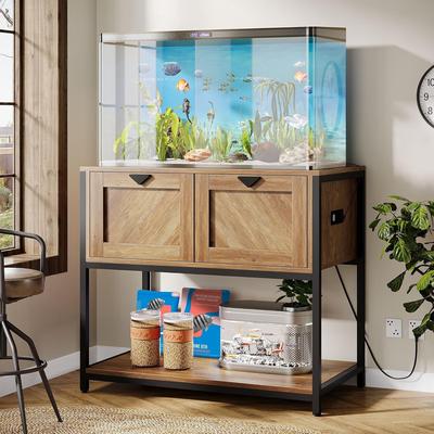 20-29-37 Gallon Fish Tank Stand with Power Outlets, Large Wood Aquarium Stand with Cabinet Storage