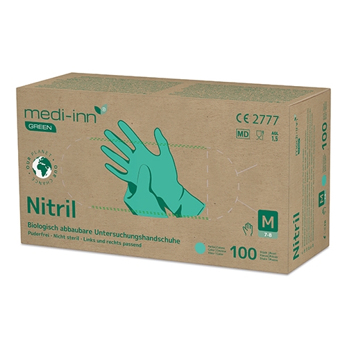 1000 `Medi-Inn® GREEN` Handschuhe, Nitril puderfrei grün Größe M, biologisch abbaubar Image