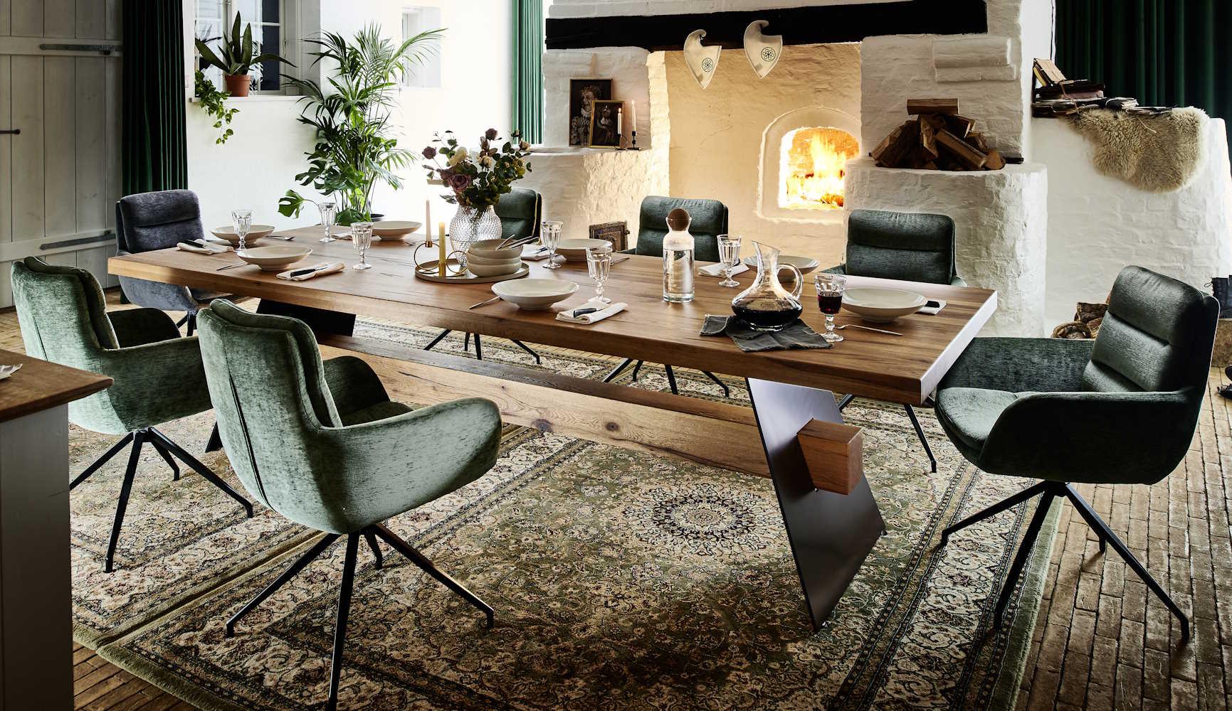 Esstisch Eiche massiv mit Stahlgestell Beam Rustikale Eiche geölt 300x100 cm