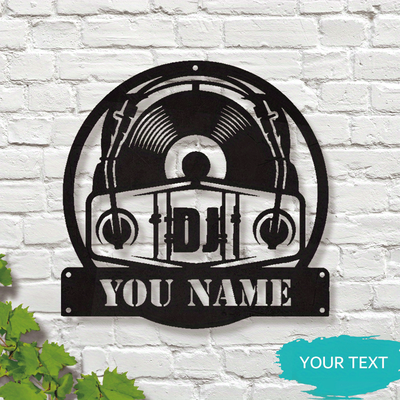 TEMU [customized] 1pc Custom Dj Disc Music Metal Wall Art With Personalized Headphones Name Sign Home Decor Decoration