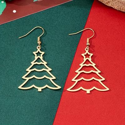 TEMU A Pair Of Women' And Christmas Earrings With Hollow Stars And Christmas Trees For Gift-, Suitable For Celebrating Holiday Parties