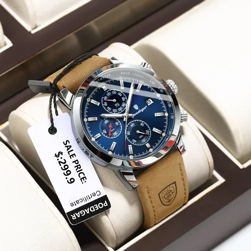POEDAGAR-Montre de Luxe Chimman pour Homme, Chronographe Shoe, Étanche, Date, dehors, Mn, Cuir, Montres à Quartz