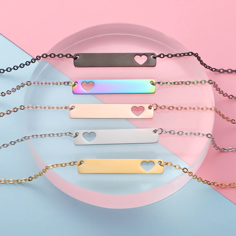 Fnixtar 10 pièces/lot 18 pouces en acier inoxydable miroir poli coeur creux barre vierge pendentif collier 35*6mm collier à faire soi-même pour les femmes