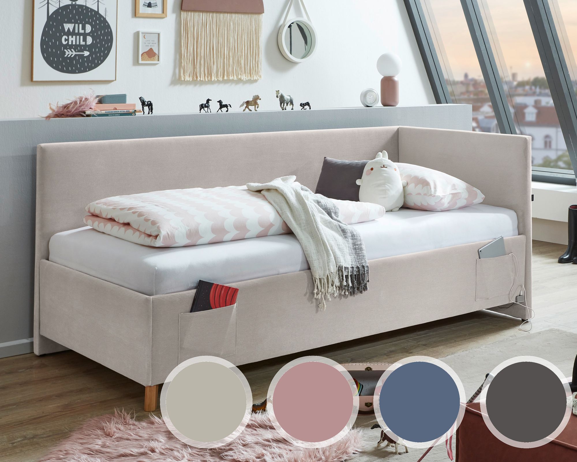 meise.möbel »Cool II« Jugendbett Cord 90x200 cm / nata / mit Rückenteil / mit Bettkasten / ohne Matratze