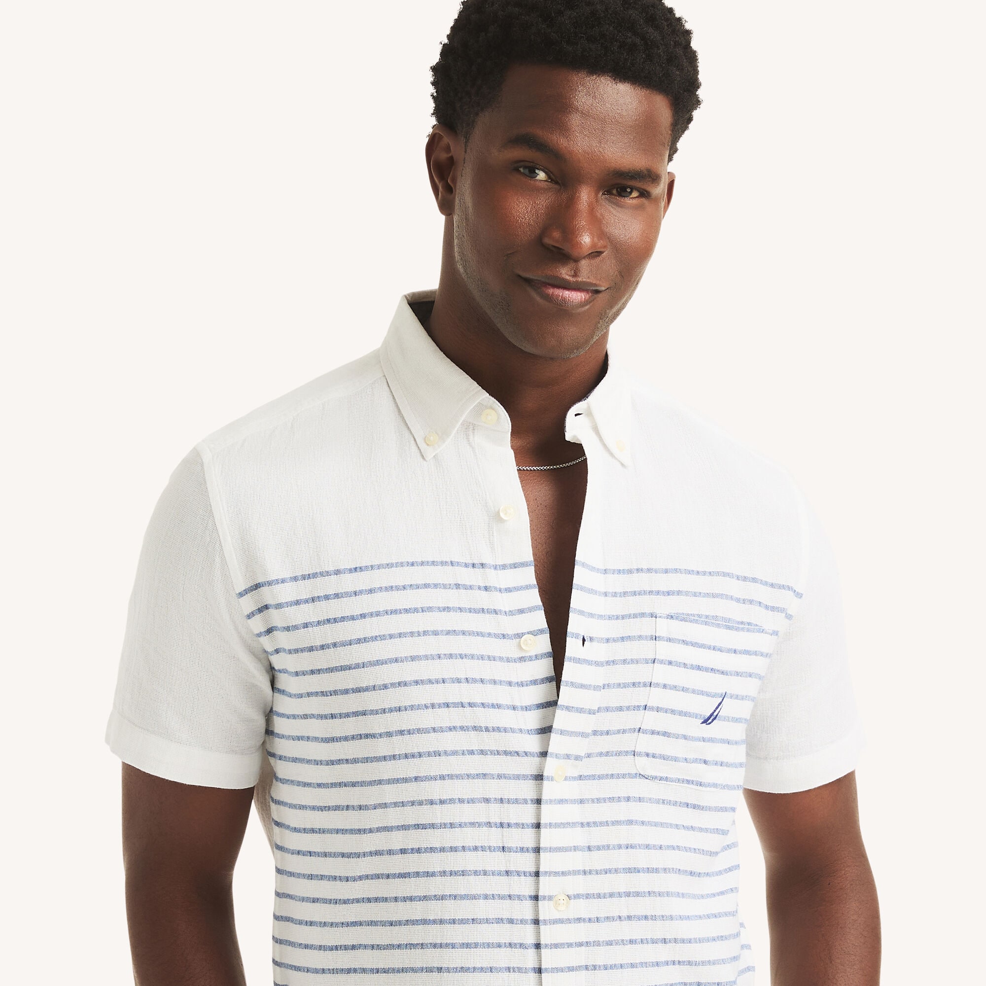 Nautica Men's Striped Short-Sleeve Shirt 101 (Bright White), XS