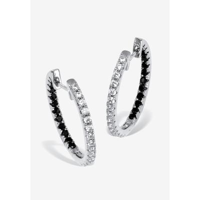 Women's Round Black And White Crystal Silvertone Hoop Earrings, 26Mm by PalmBeach Jewelry in Silver