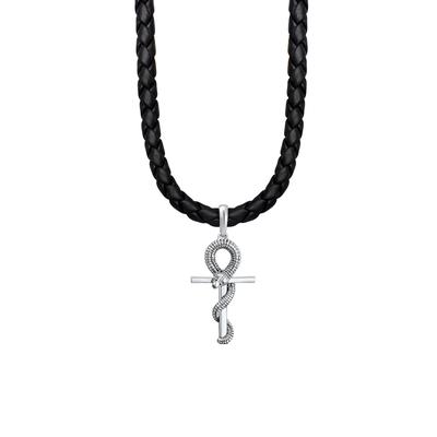 KUZZOI - Herren Kreuz Schlange Leder Oxidiert 925 Silber Ketten 1 ct