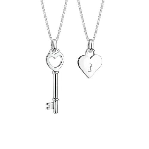 Elli - Partnerketten Schlüssel Herz 925 Sterling Silber Ketten 1 ct Damen