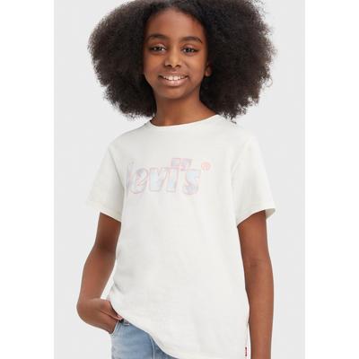 T-Shirt LEVI'S KIDS "LVG LOGOSSTEE", Mädchen, Gr. 10 (140), weiß (sanftes weiß), Single Jersey, Obermaterial: 100% Baumwolle, bedruckt, casual, regular fit normal, Rundhals, Kurzarm gerader Abschluss, Shirts, mit Logo Schriftzug for GIRLS