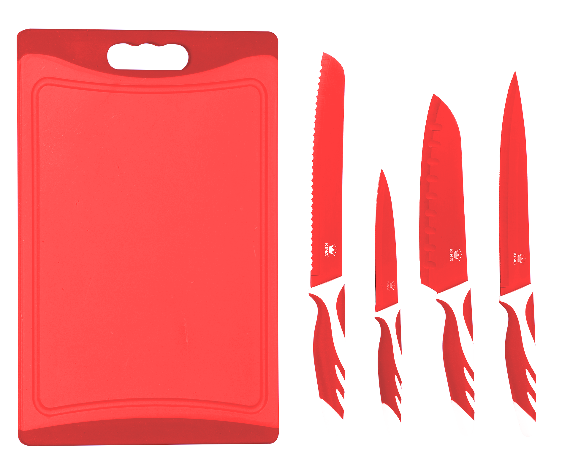 Messer-Set KING "Küchenmesserset »CUTTING«", rot, Spezialklingenstahl, Kochmesser-Sets, 4 Küchenmesser, 1 Schneidebrett Image