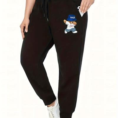 TEMU Plus Size Sweatpants For Women, Casual Polyester Jogger Pants With Drawstring, Knit Fabric Animal Pattern Pocket Sweats For Fall/winter Image