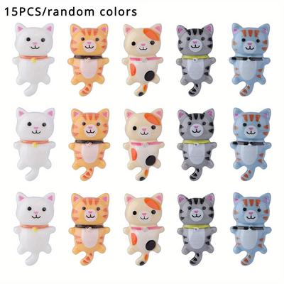 TEMU 15pcs Cute Cat Push Pins Set - Abs Material, Fun & Decorative Kitty-shaped Thumb For Bulletin Board, Notes, Wall, Home, Office, Classroom Use