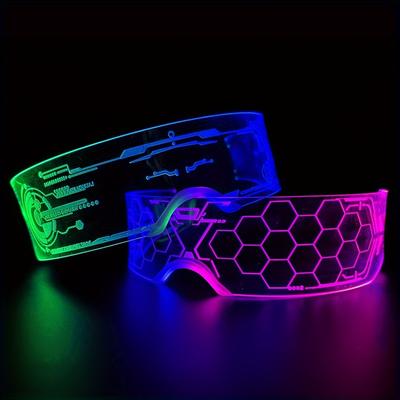 TEMU 2pack Led Light Glasses 7 Colors Glow In The Dark Party Supplies Rave Accessories Neon Glasses Cyberpunk Futuristic Glasses (including Nasal Support)