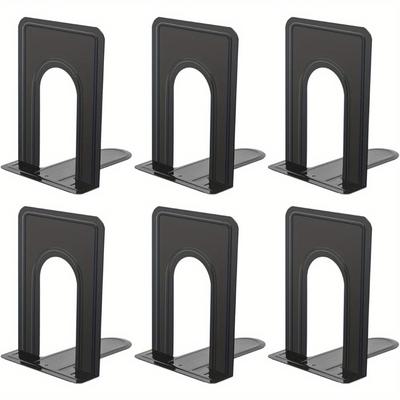 TEMU Universal Premium Bookends For Shelves, Bookend, Heavy Duty Metal Book End, Book Stopper For Books/movies/cds/video Games,black (3 Pairs/6pcs)