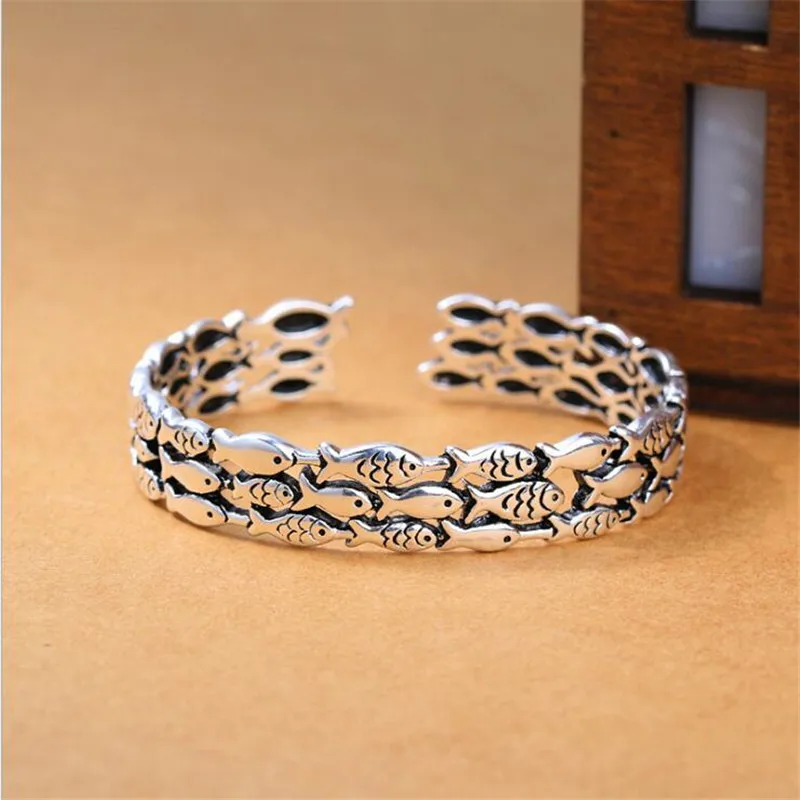 Neue Atmosphäre Fisch Retro Schmuck Armbänder Exquisite 925 Sterling Silber Kreative Nette Fisch Gruppe Thai Silber Armreifen SL019 Image