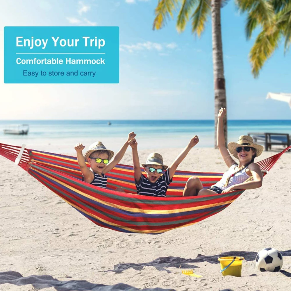 Outdoor verdickte Leinwand Hängematte Camping 260x80cm Outdoor Schaukel Netz Hed Anti Rollover gestreiften Hänge sessel Hängematte