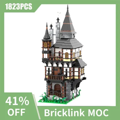1823 stücke MOC Europäischen Street View Mittelalterlichen Turm Haus Gebäude DIY kreative ideen Image